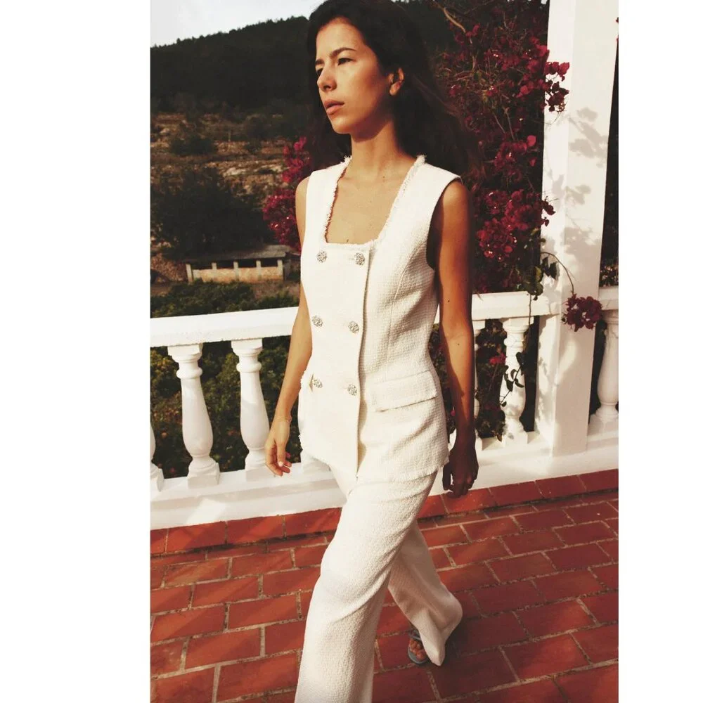 BLOGGER'S FAVE! Zara Textured Metallic Thread Pants Ecru